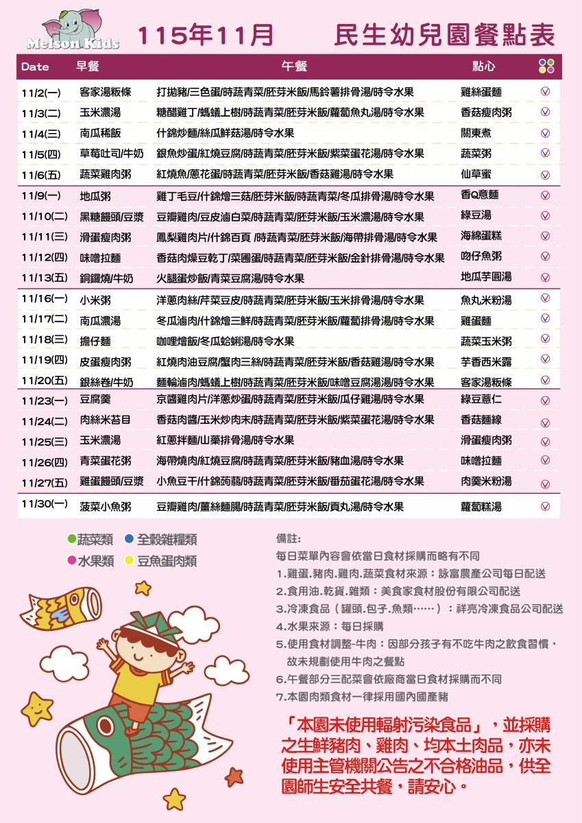 11月餐點表