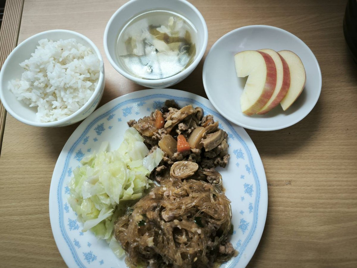 麵輪滷肉/螞蟻上樹/紫菜蛋花湯/胚芽米飯/時蔬青菜/季節水果